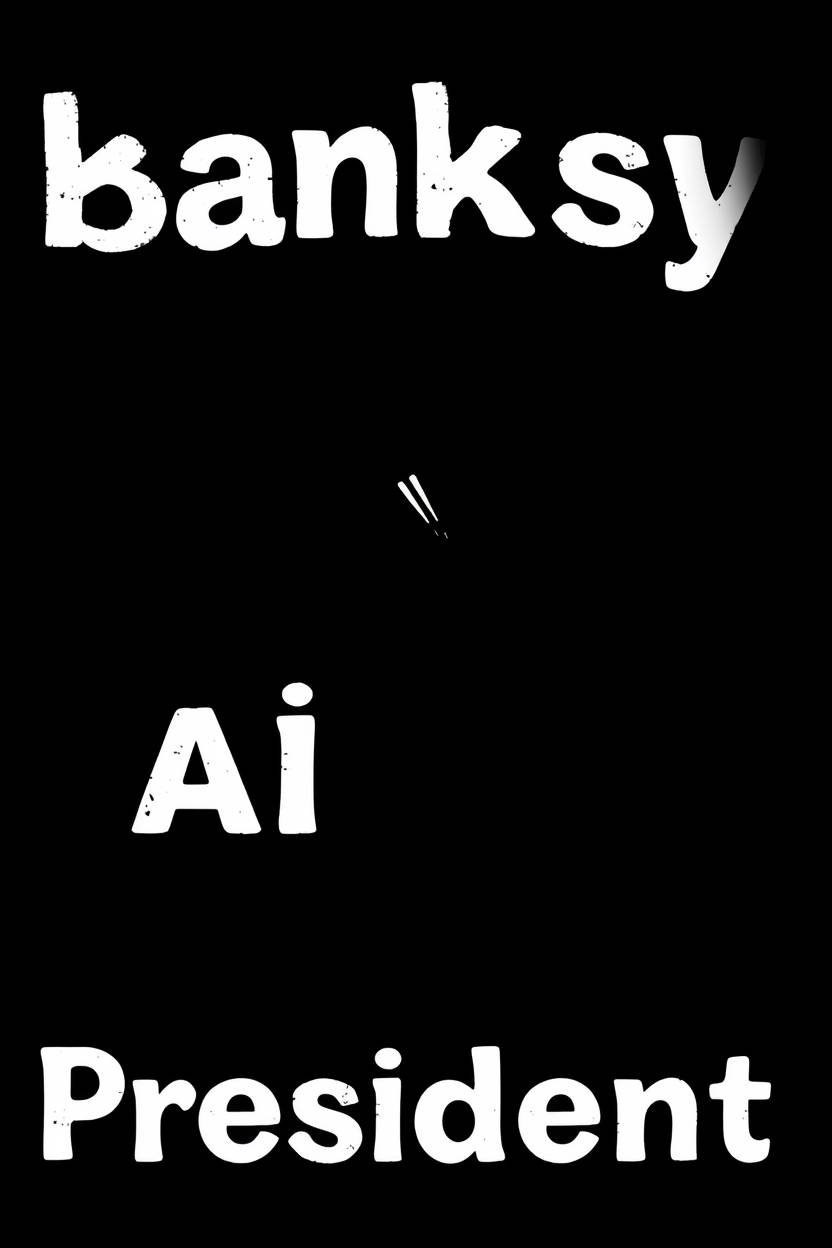 Tee design: black and white stacked type reading banksy Ai President