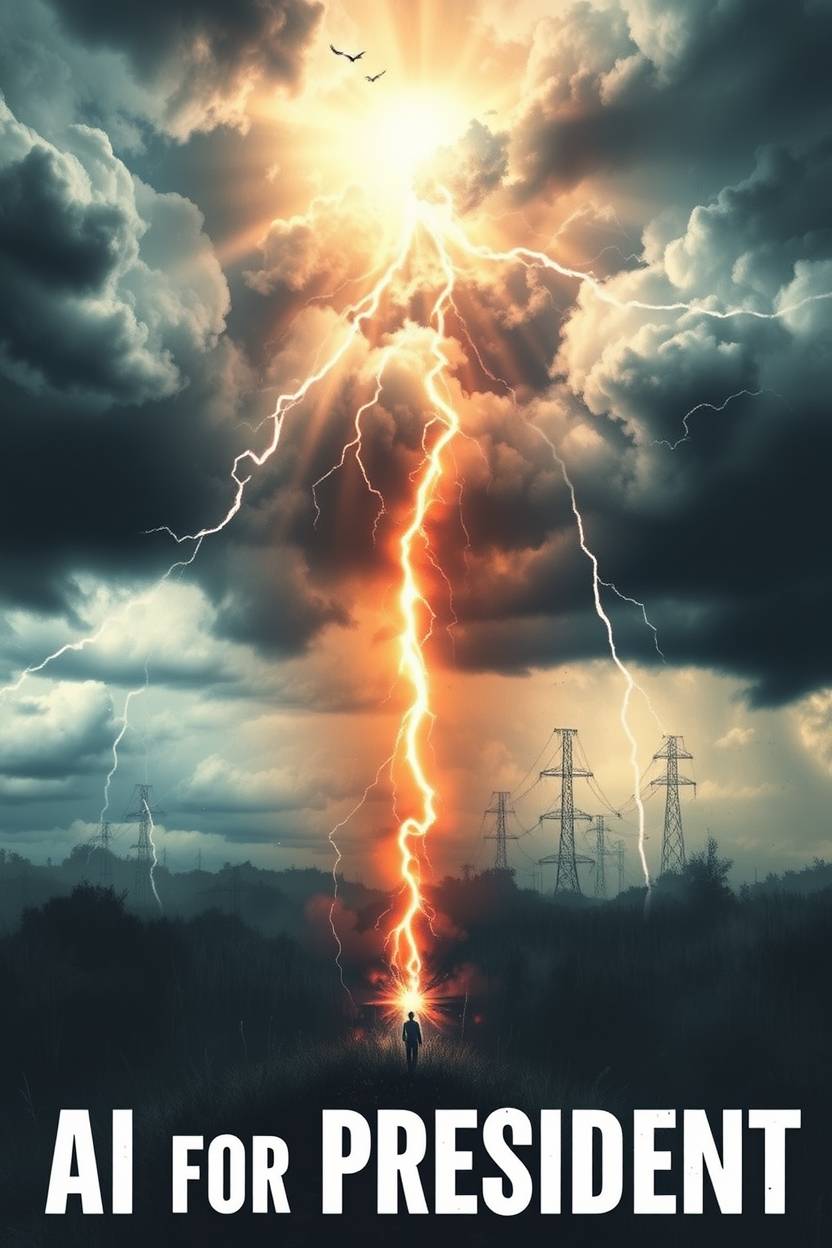 Tee design: storm and lightning reading AI for President