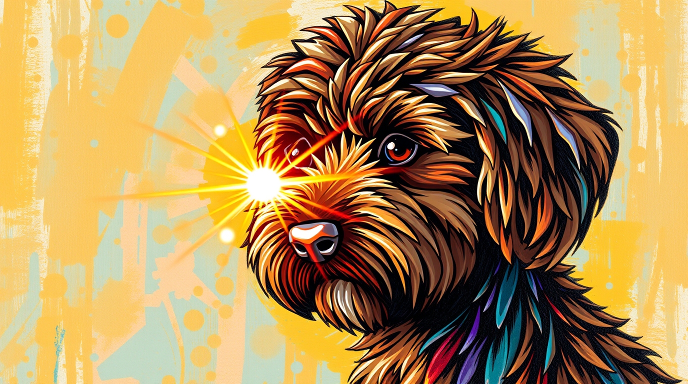 Pop-art portrait of Banksy the labradoodle