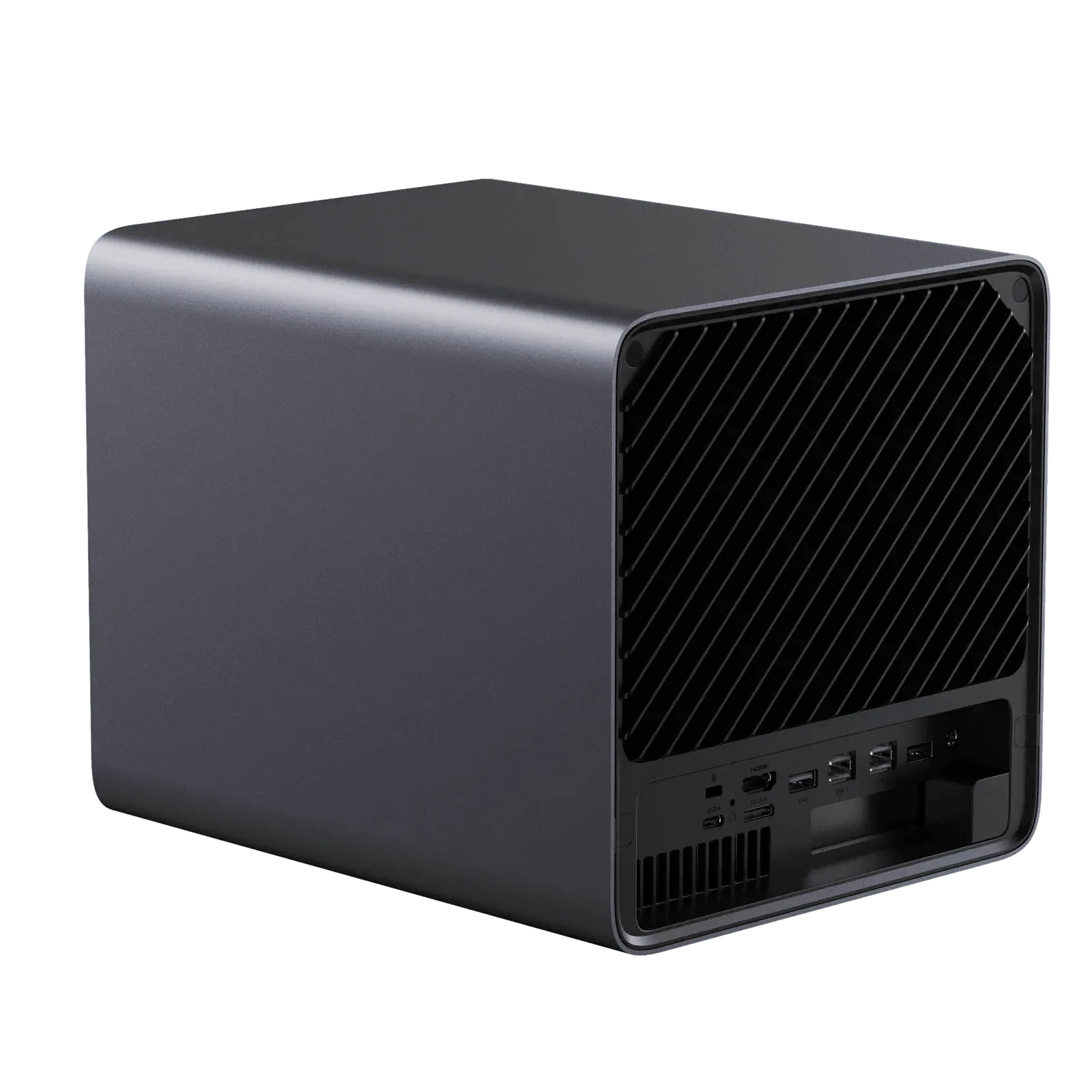 AI Answer Box rear angle — ports and cooling